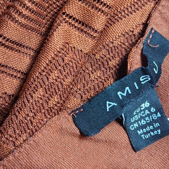 Amisu Dark Orange Zigzag Tassel Dress with Fringe Bottom. - Picture 5 of 5